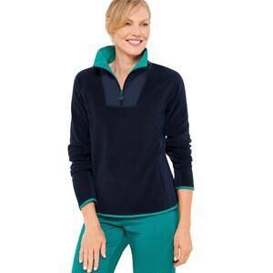T by Talbots Women’s Size Medium Microfleece 1/4 Zip Pullover Navy Blue & Teal